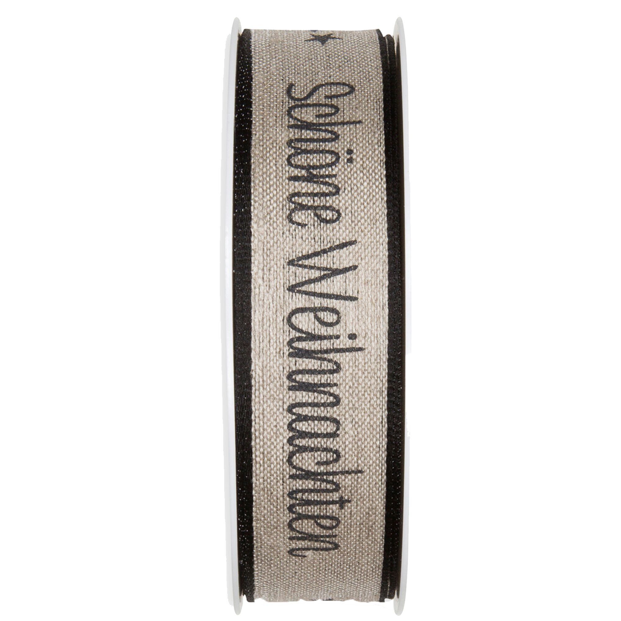 Nastro di lino Bellissimo Natale, L35mm, L15m, nero naturale