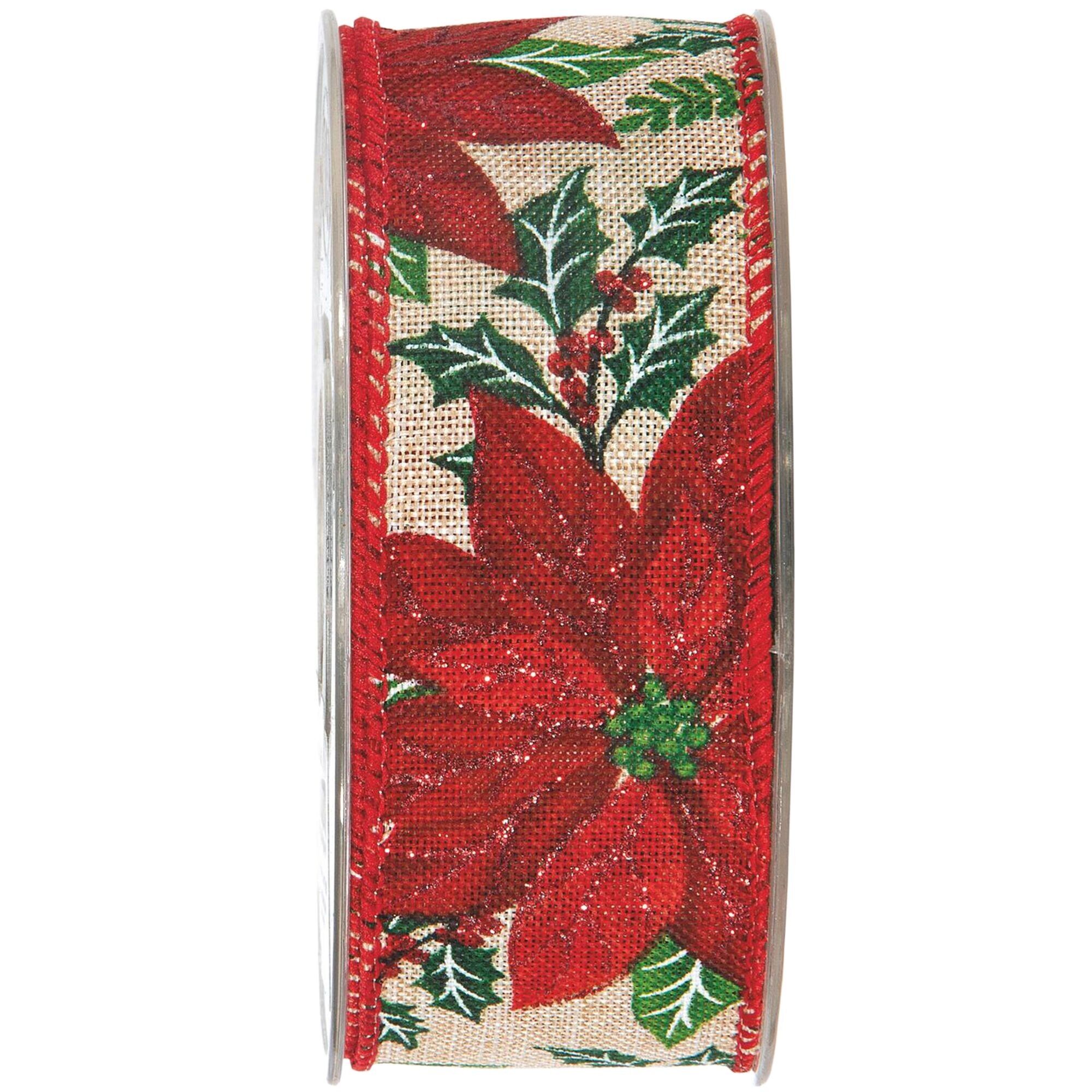 Nastro Poinsettie L40mm, L10m, rosso naturale