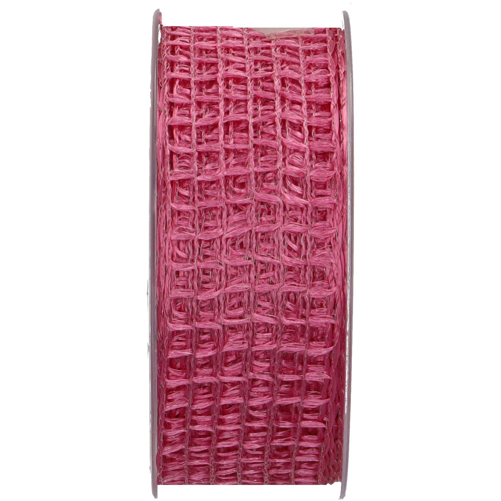 Band Netz, Breite 40 mm, Länge 20 m, mit Drahteinlage, rosa