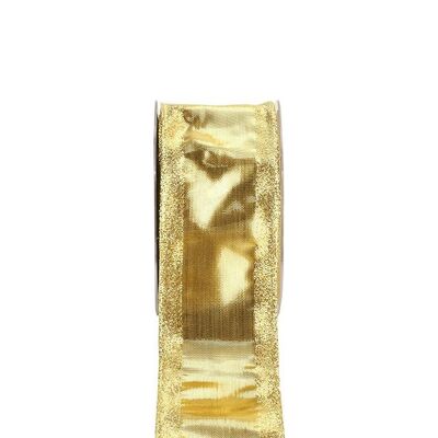 Nastro in broccato, larghezza 60 mm, lunghezza 25 m, con inserto in filo metallico, oro