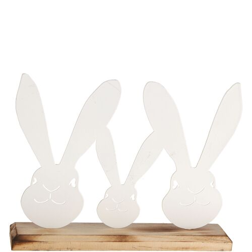 Metall Hasen Beate auf Holzfuß, L22cm, B4,5cm, H17cm, weiß