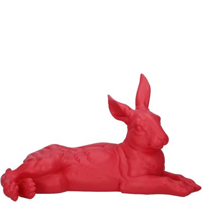 Conejo de polietileno Enzo tumbado, largo 40,5 cm, ancho 22 cm, alto 23,5 cm, rosa