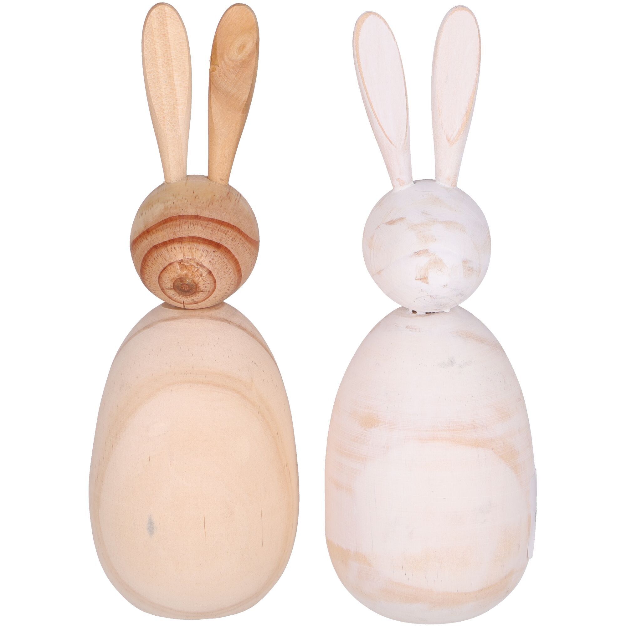 Conejo de madera Aurela, 2 colores, D6,5cm, H18,5cm, natural/blanco