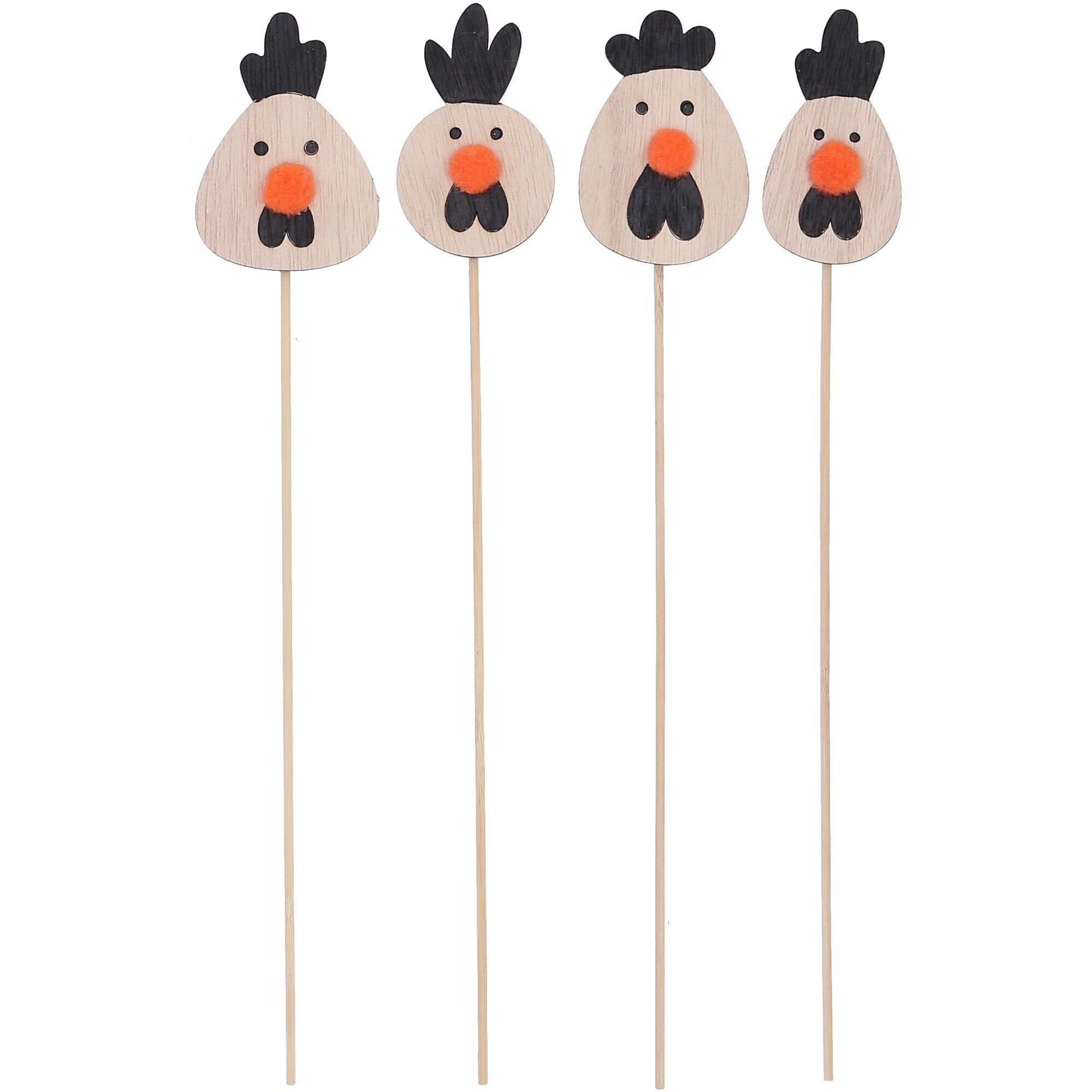 Pollo in legno Leonie da incollare, 4 motivi, bastoncino 20 cm, H6-7 cm, nero naturale