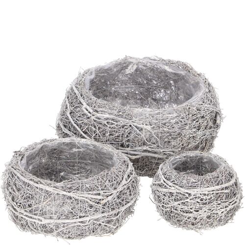 Natur Schale Java, 3er-Set, D27/20/13cm, weiß gekalkt