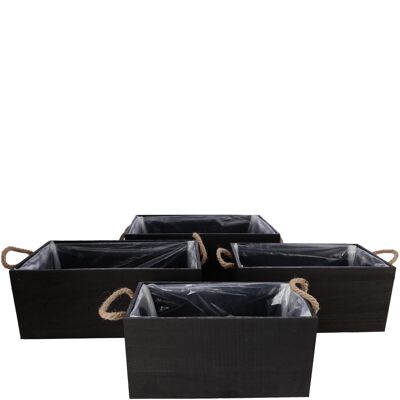 Wooden box Larry, set of 4, L50cm, black