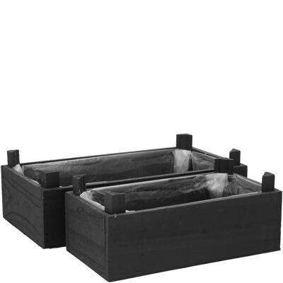Caja de madera Kimo, juego de 2, L 32/25 cm, con lámina, negro