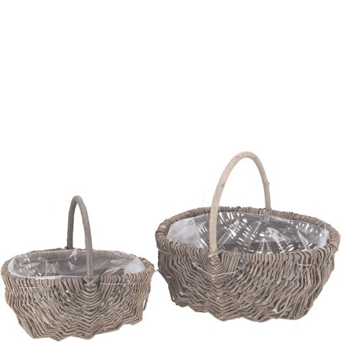 Natur Bauernkorb Weide, 2er-Set, L28/22cm, B20/16cm, H11/9cm, grau