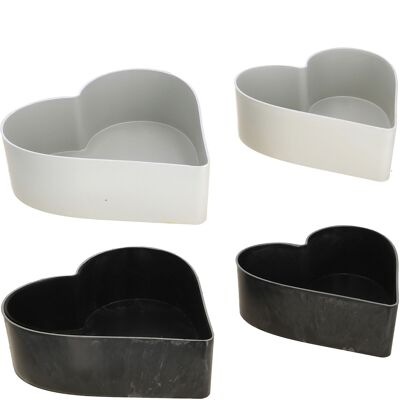 Style coeur en plastique, lot de 2, 2 coloris, L26/21cm, gris clair/anthracite