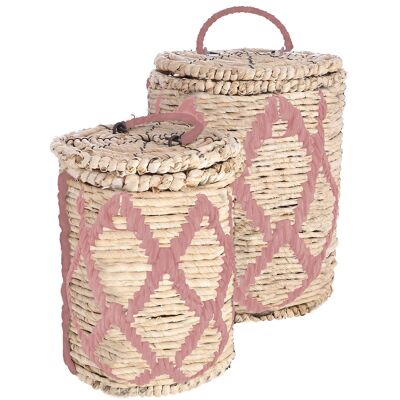 Cesta natural, juego de 2, fondo 22 cm/18 cm, altura 28 cm/22 cm, rosa natural