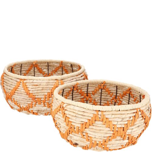 Natur Schale Korbin, 2er-Set, D39cm/33cm, natur-orange