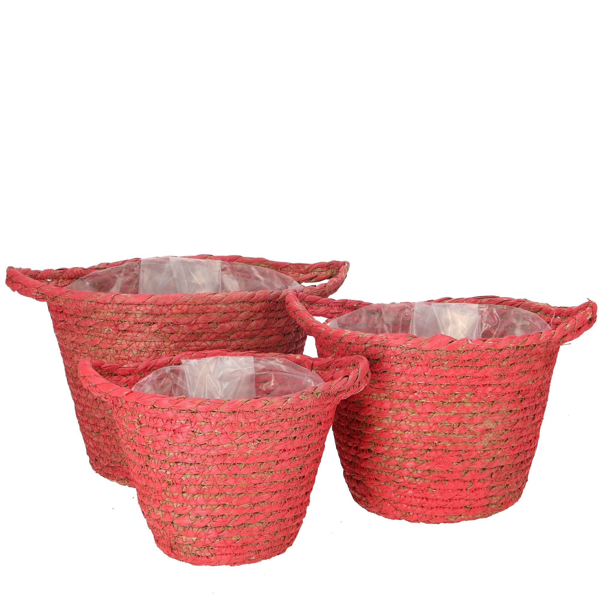 Natural bucket Waco set of 3, D22/19/16cm, red