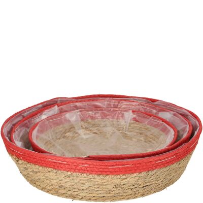 Ciotola Runa naturale set da 3, D46/40/34 cm, naturale in basso, rossa in alto