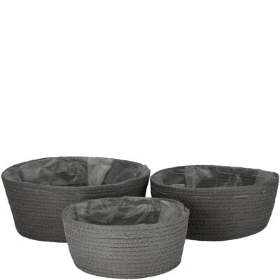 Cestino naturale Runa set da 3, D30/26/22 cm, nero