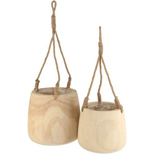Holz Kübel Blair zum Hängen, 2er-Set, D31/25cm, mit Folie, natur