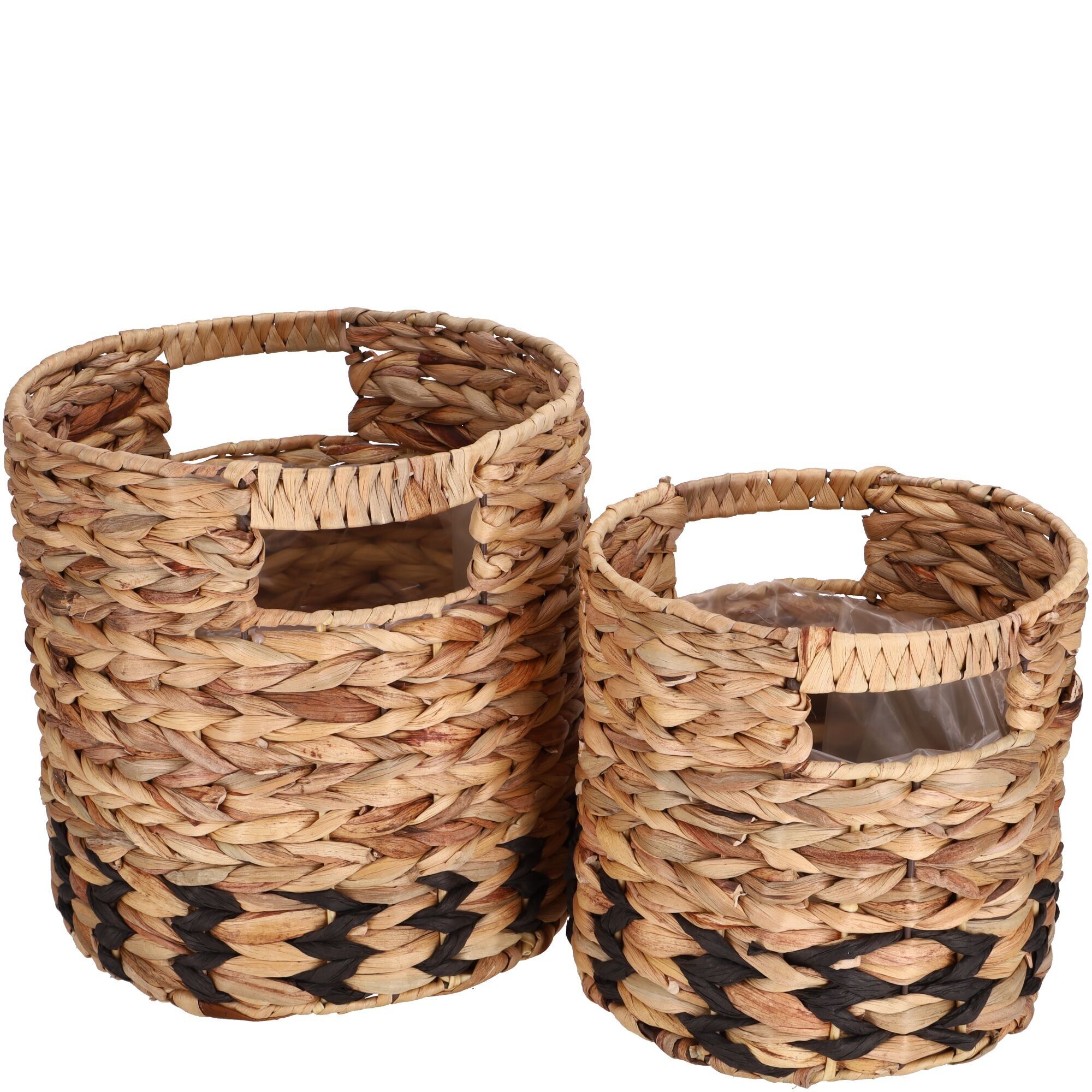 Natur Kübel Luzon, 2er-Set, D25/20cm, mit Henkeln und Folie, natur-schwarz