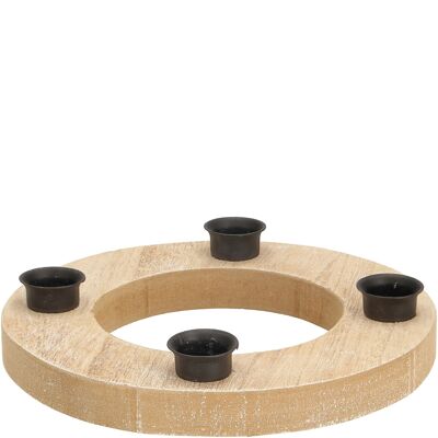 Portacandele in legno Elodie, 4 beccucci, D19cm, H3,5cm, naturale