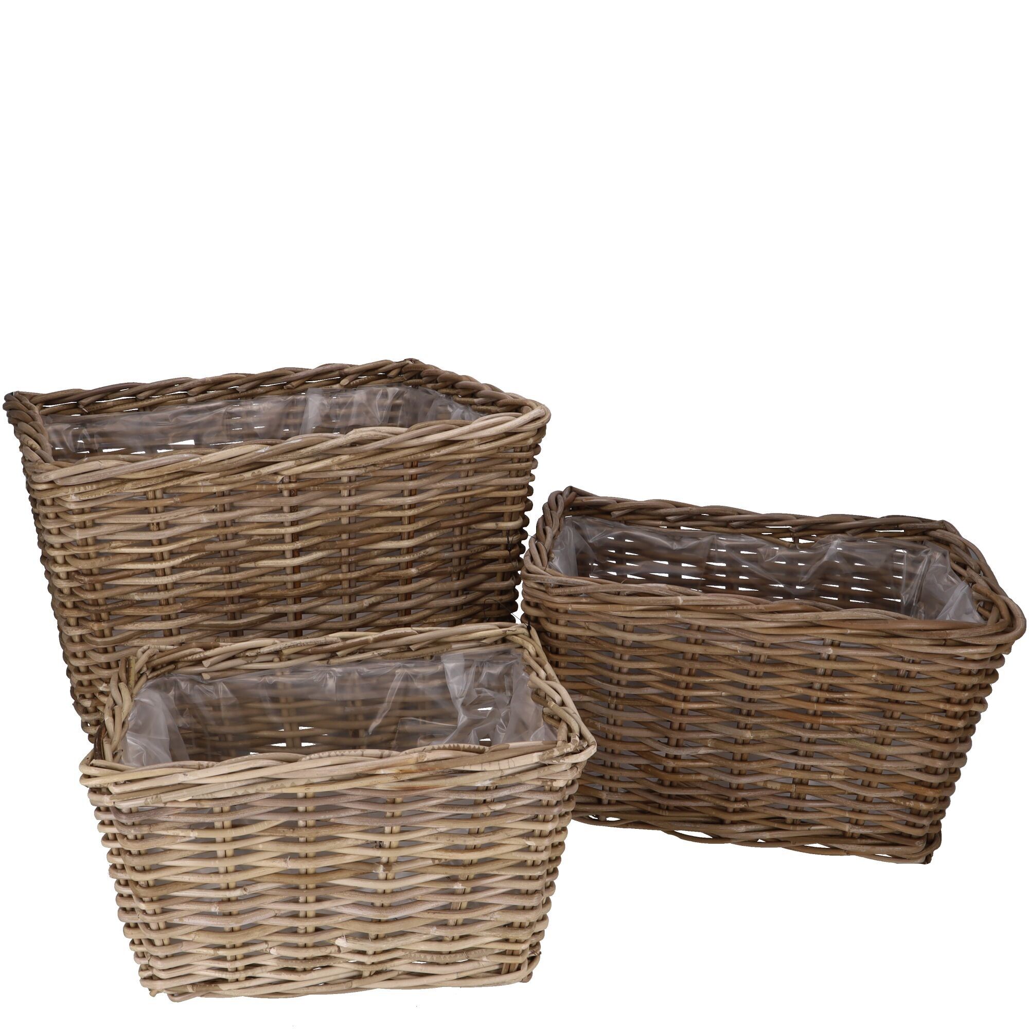 Cesto per piante Cubu, rettangolare, set da 3, L50/43/36cm, L40/33/24cm, H30/25/20cm, con pellicola, naturale