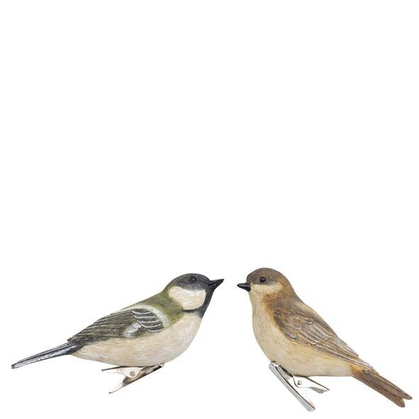 Oiseau en polyrésine Nature avec pince, 2 motifs, L11cm, marron/vert