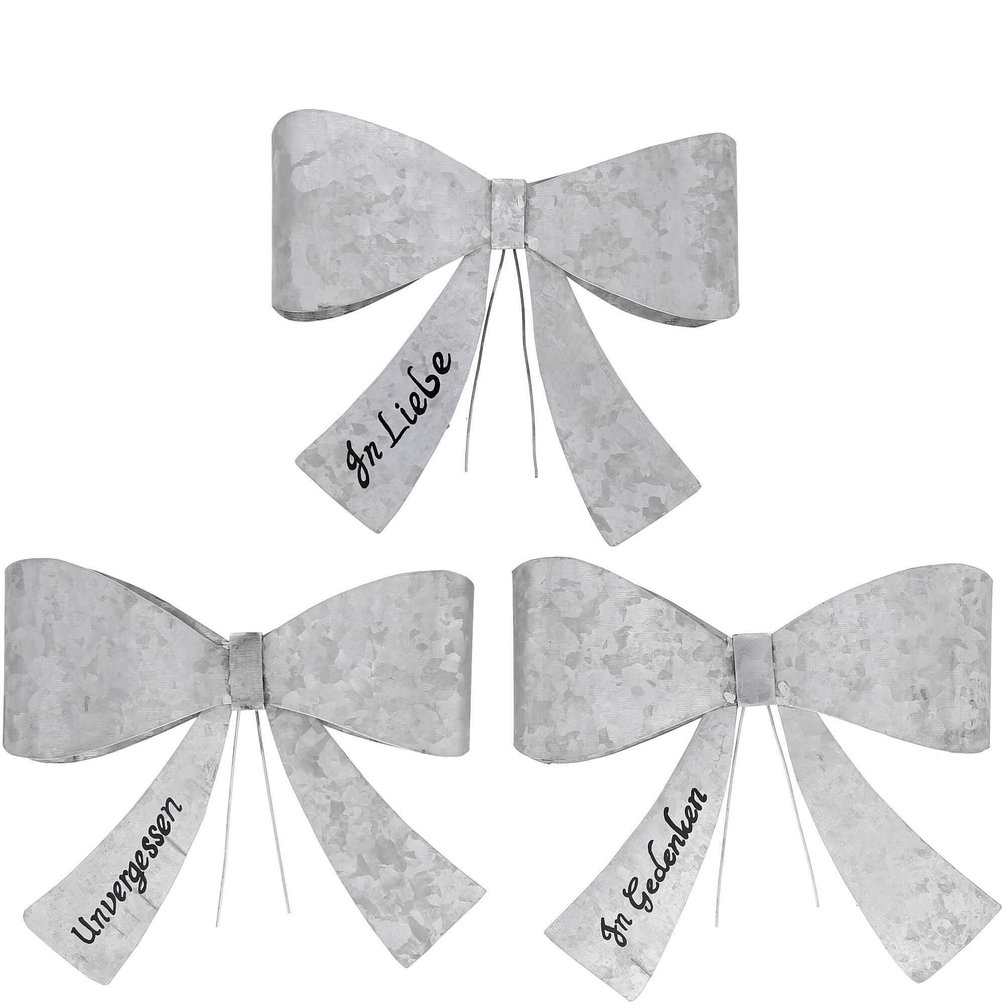 Metall Schleife Gedenken, 3 Motive, H22cm, zink