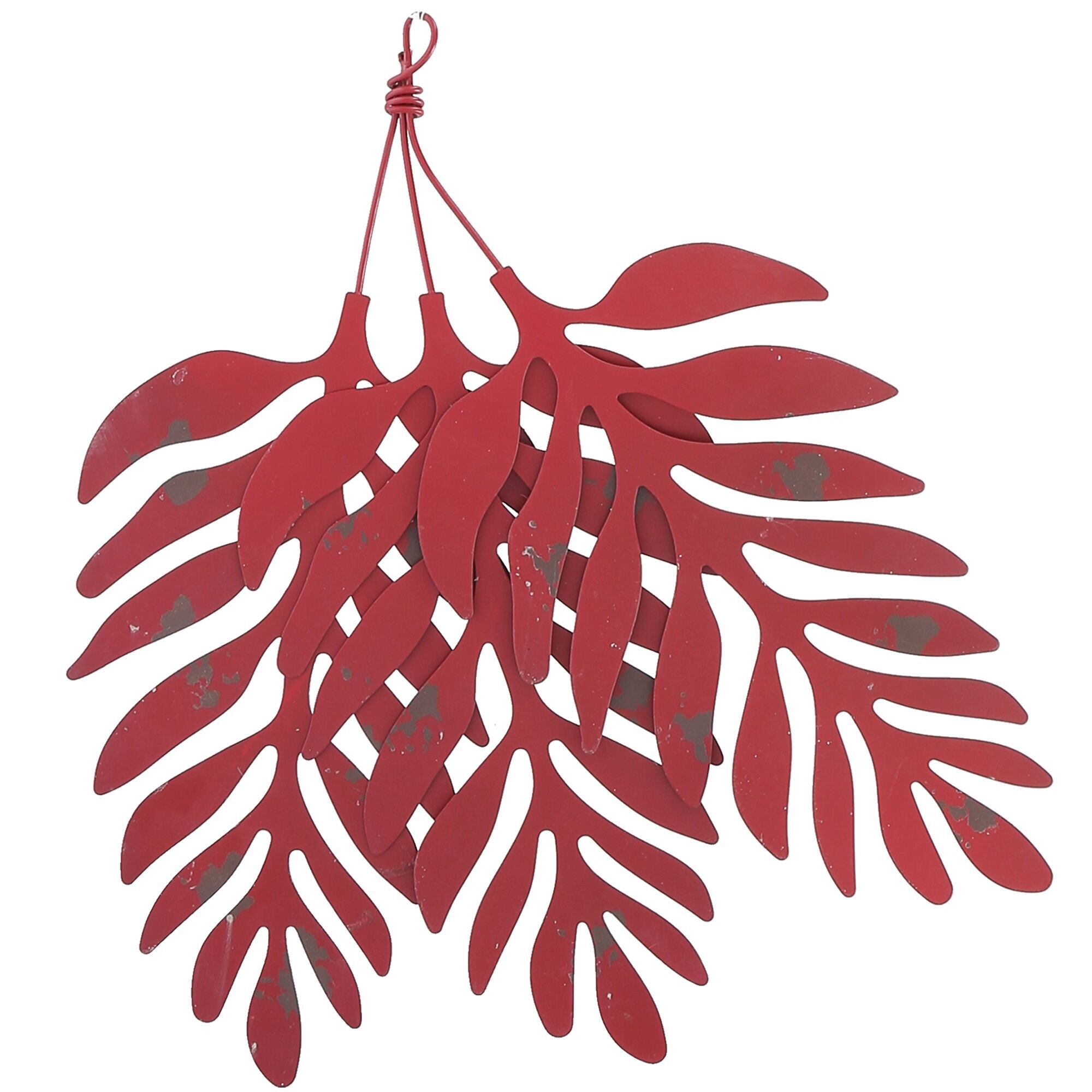 Appendiabiti in metallo Fiete, 3 foglie, L18 cm, A 45 cm, rosso shabby