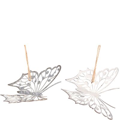 Papillon métal Amira à suspendre, 2 coloris, L18cm, H16cm, gris/blanc