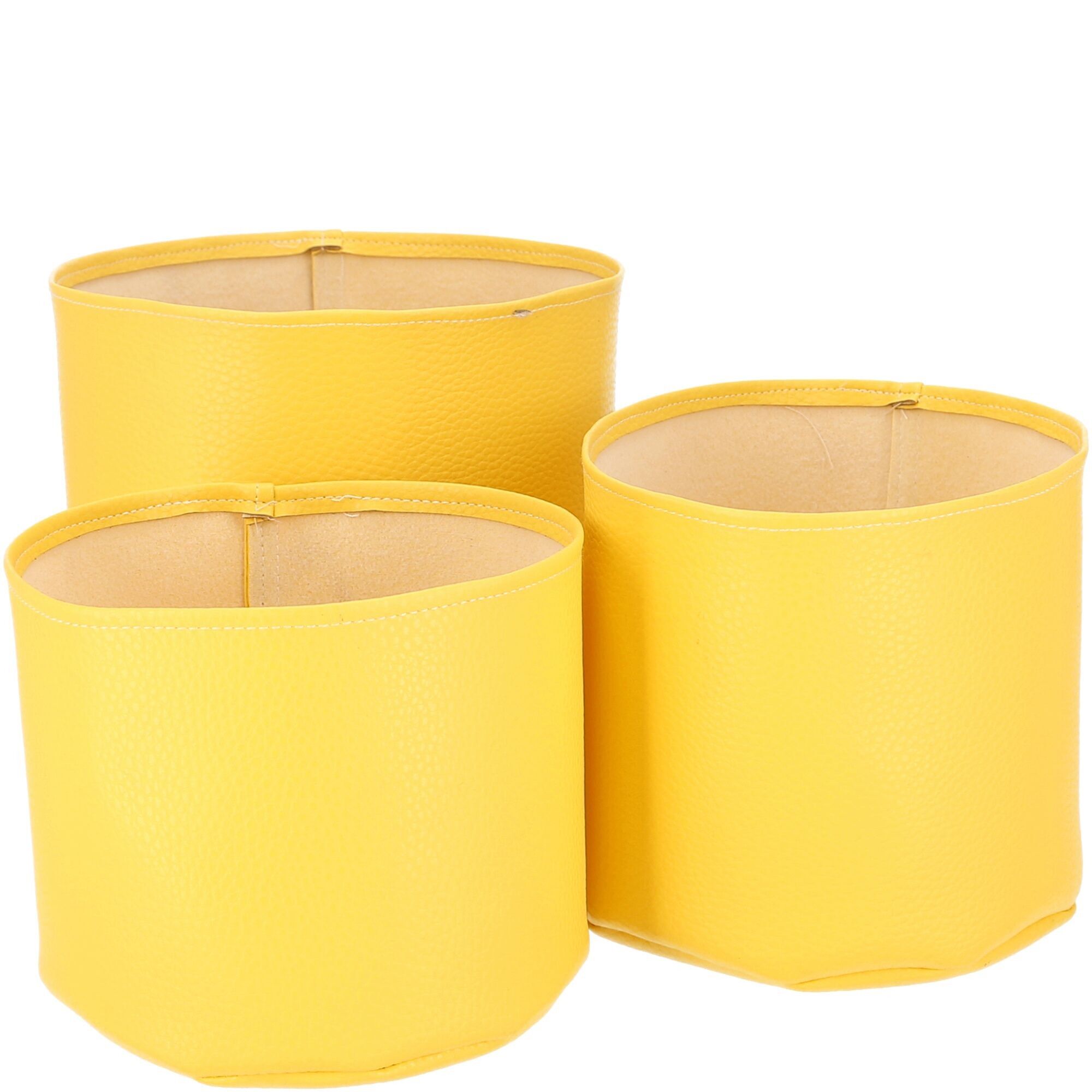 Secchiello in ecopelle Aiko, set da 3, D17/15/13 cm, giallo