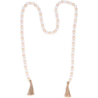 Collar de perlas de madera Perli, L175cm, blanco/natural