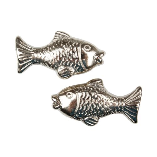 Poly Fisch Flip mit Loch zum Auffädeln, 40 Stück/Box, L3,5cm, H2cm, silber