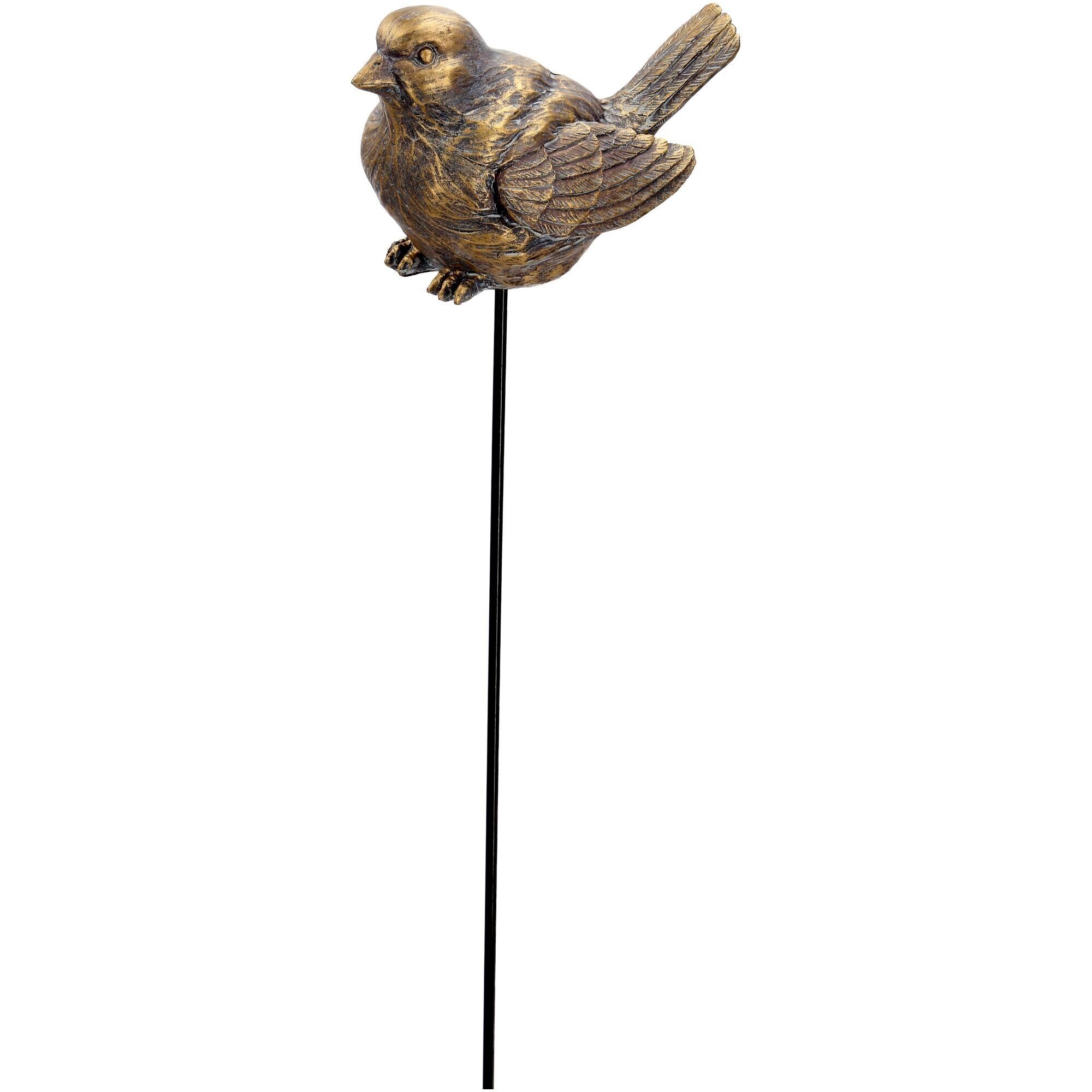 Poly Vogel Fanny zum Stecken, L15,5cm, B8cm, H10cm, Stab: 60cm, grau/gold