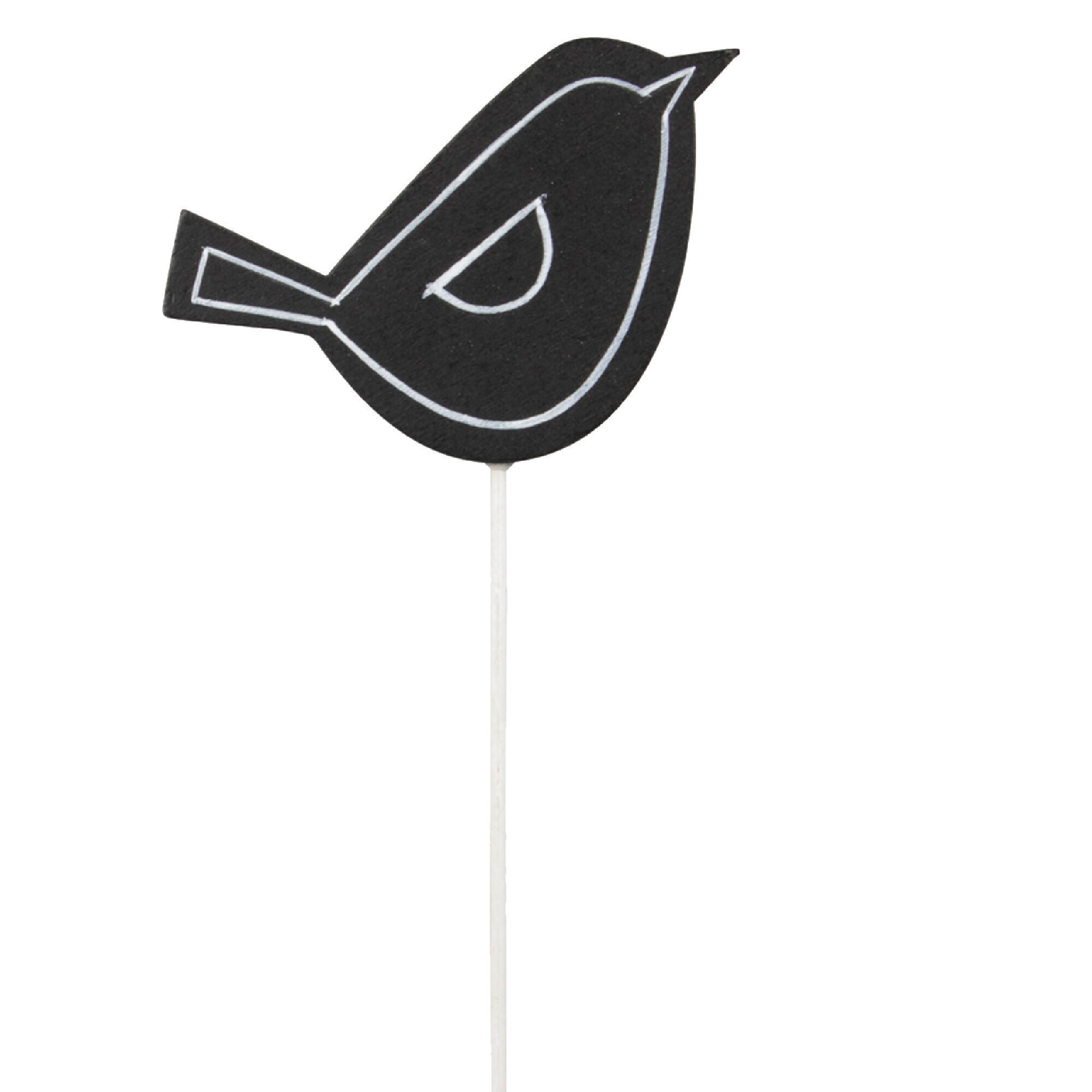 Mémo oiseau en bois à coller, L5,3 cm, l7,2 cm, bâton : 20 cm, noir