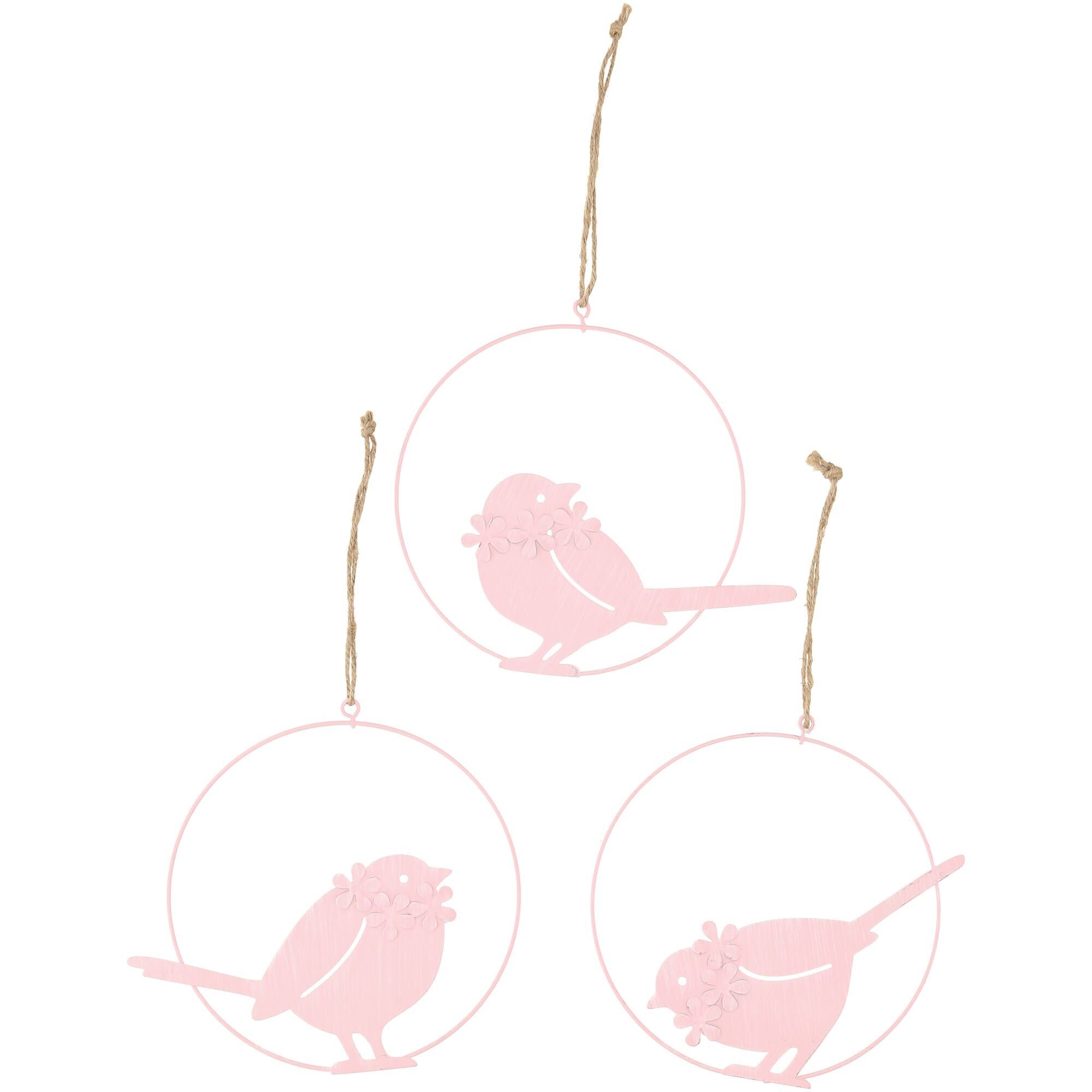 Beate uccello in metallo da appendere, 3 motivi, D15 cm, rosa