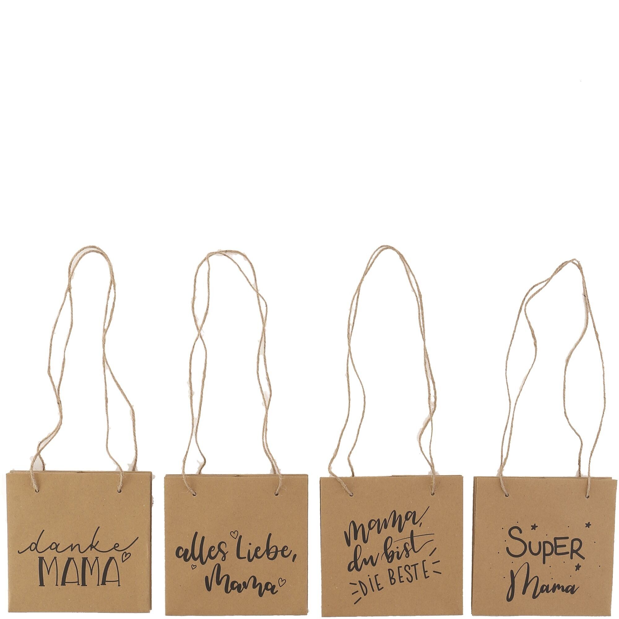 Sacchetto di carta Mama, 4 motivi, L16cm, L16cm, H16cm, naturale