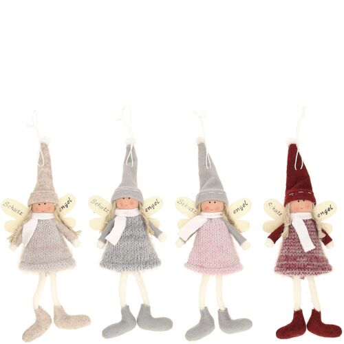 Stoff Schutzengel Rosi zum Hängen, 4 Farben, H16cm, rot/rosa/grau/mauve