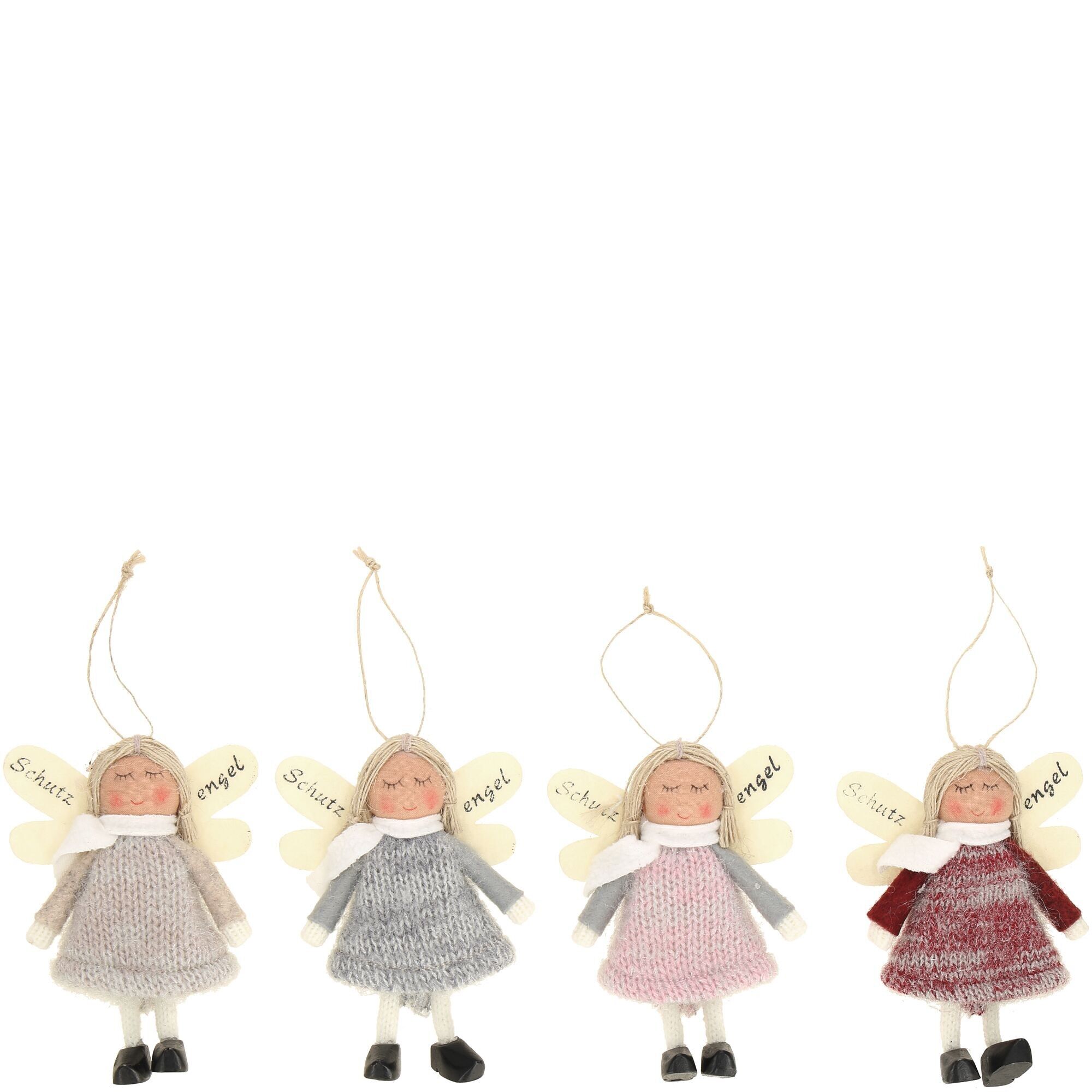 Angelo custode di stoffa Gerda da appendere, 4 colori, H11 cm, rosso/rosa/grigio/malva