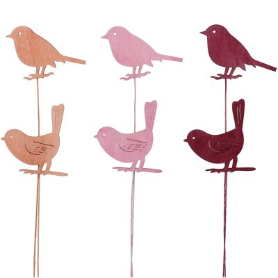 Marlin di uccelli in legno da incollare, 2 motivi, 3 colori, H8 cm, rosa/corallo/bacca