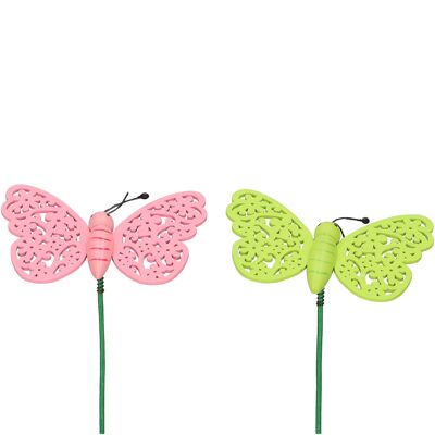 Pesca a farfalla in legno da incollare, 2 colori, D8cm, H5,5cm, verde/rosa