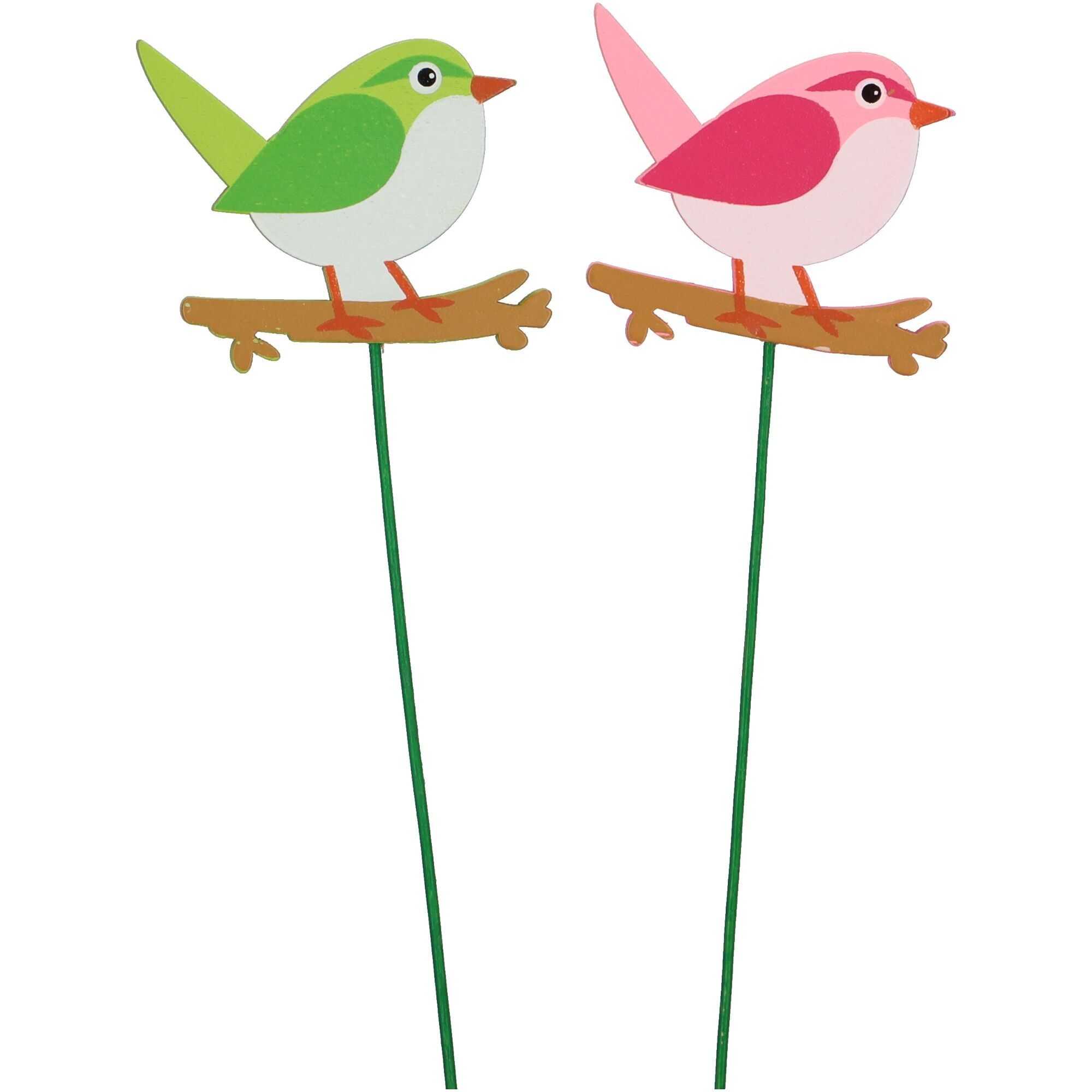 Oiseau en bois Nicky à coller, 2 coloris, D7cm, H6cm, vert/rose