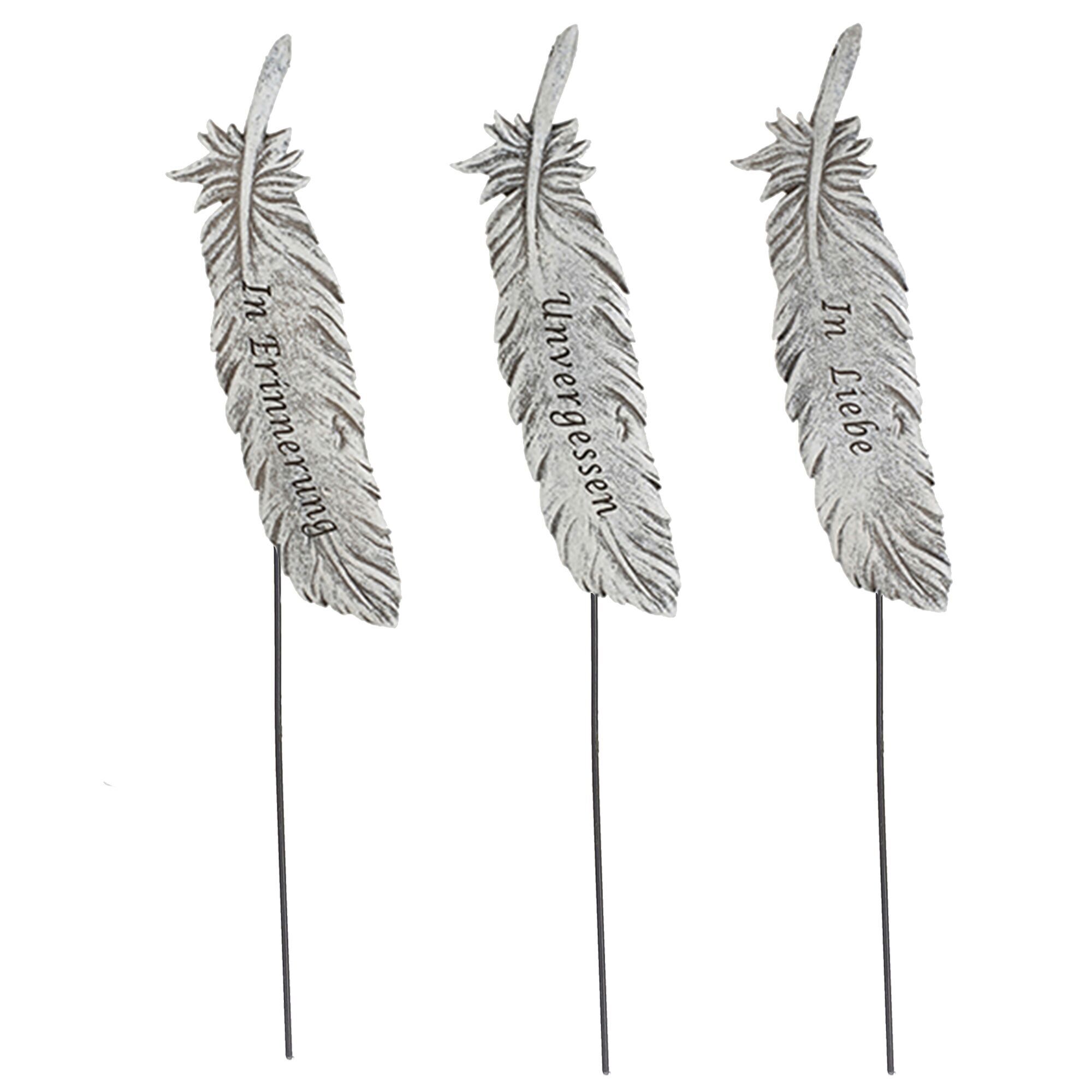 Poly Feder Mathea zum Stecken, 3 Motive, L14cm, B4cm, H0,8cm, grau