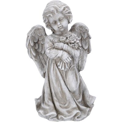 Angelo Farlas in Fiberclay con mazzo di rose, H44 cm, grigio