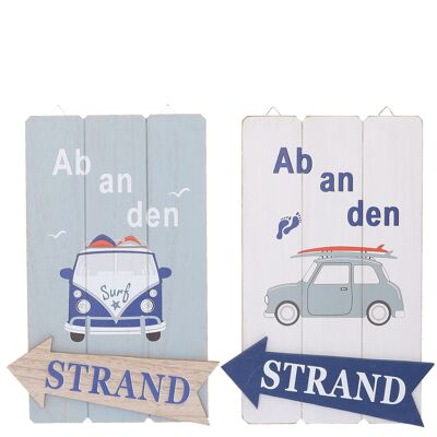 Cartello da spiaggia in legno da appendere, 2 motivi, L20 cm, A 35 cm, blu-bianco