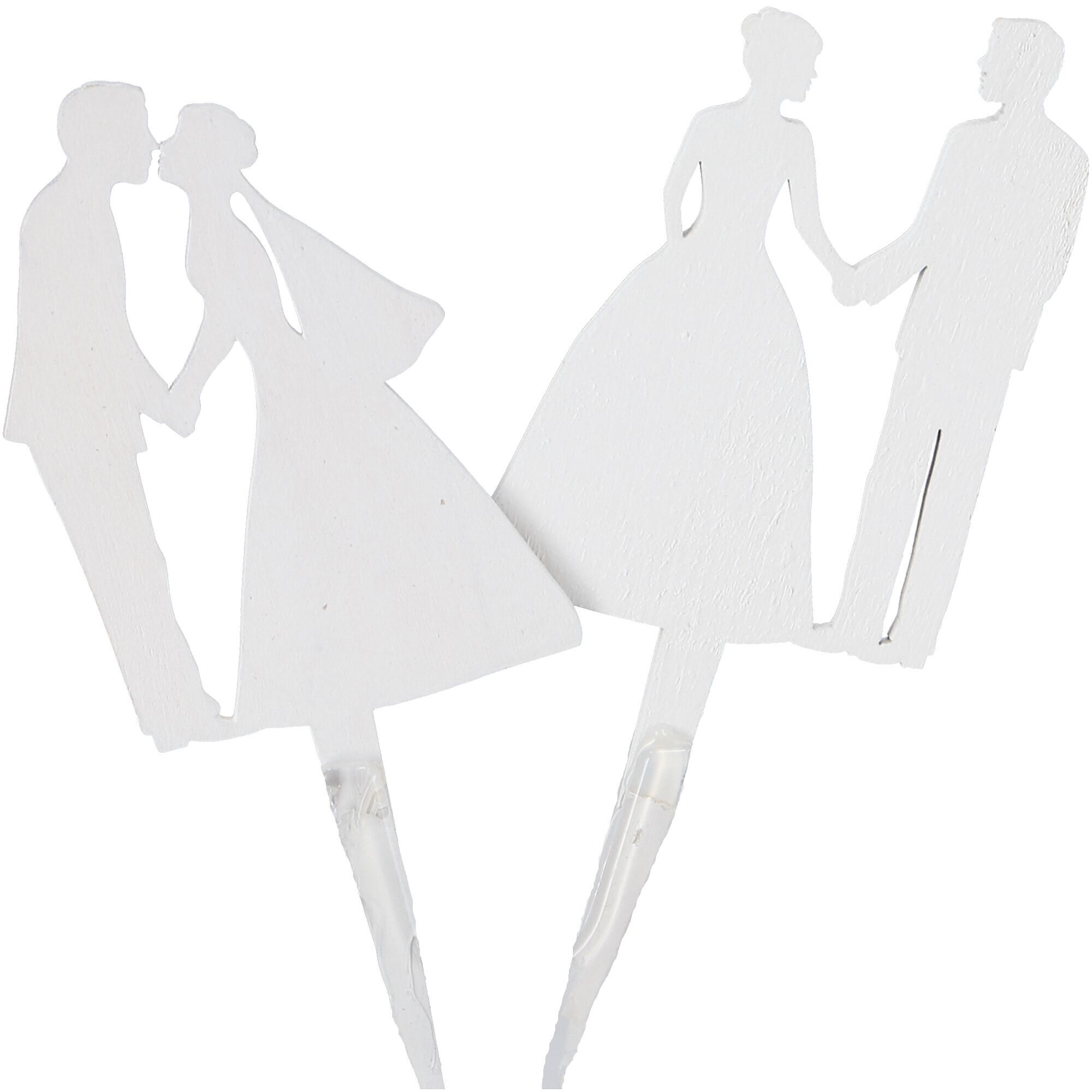 Coppia di sposi Kissy in metallo da incollare, 2 motivi, L7cm, H14cm, bianco