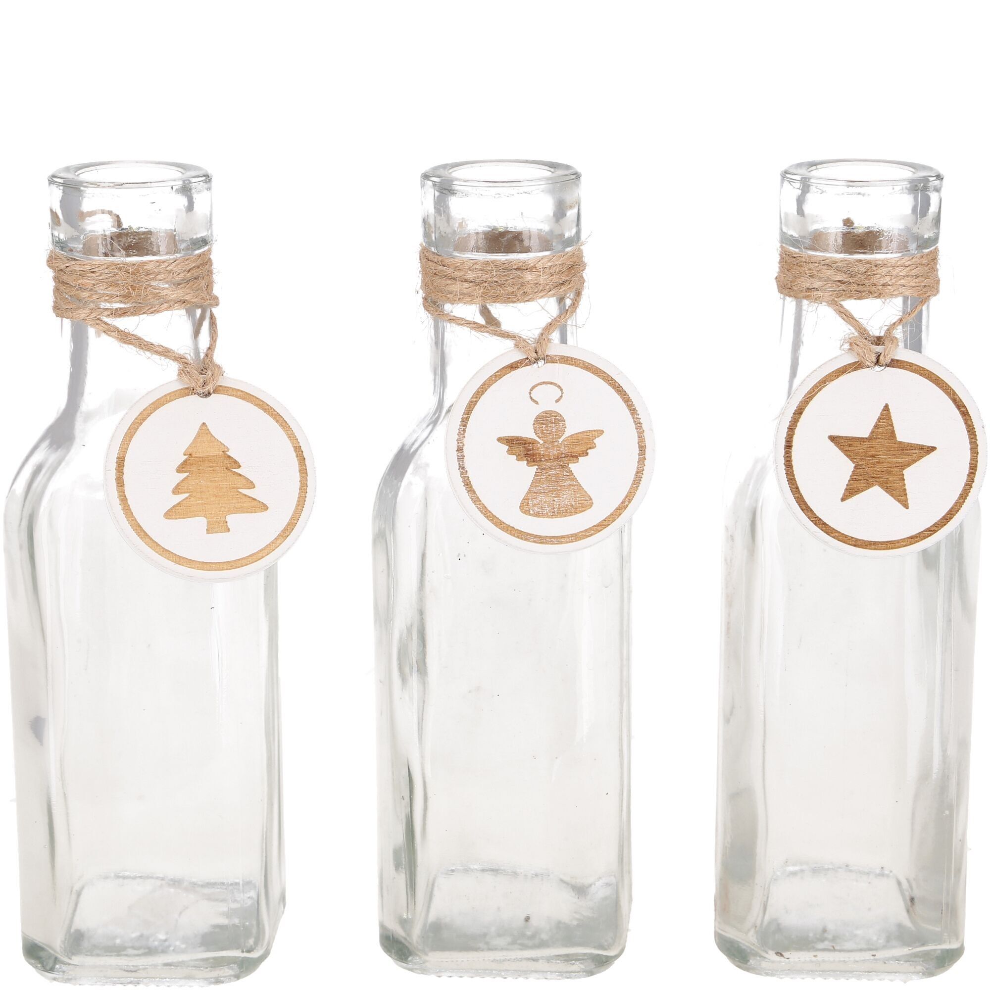 Bouteille en verre Linda, 3 motifs, L5,5cm, l5,5cm, H15,5cm, transparent