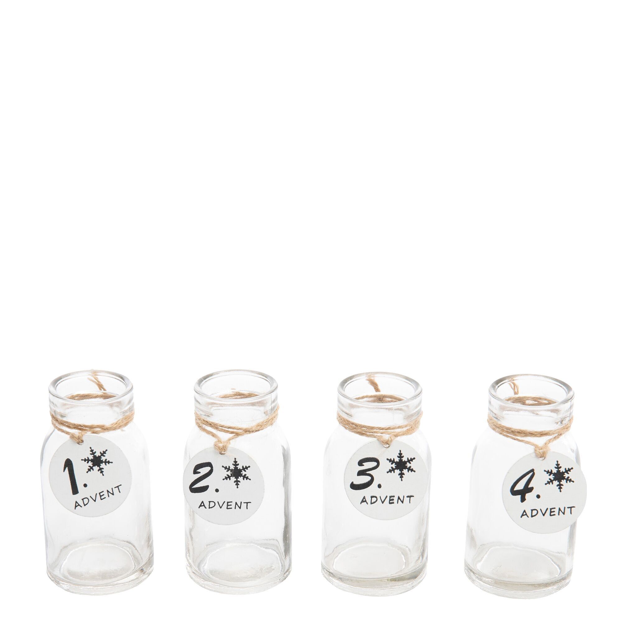 Vaso in vetro Avvento, 4 motivi, D6cm, H7cm, trasparente