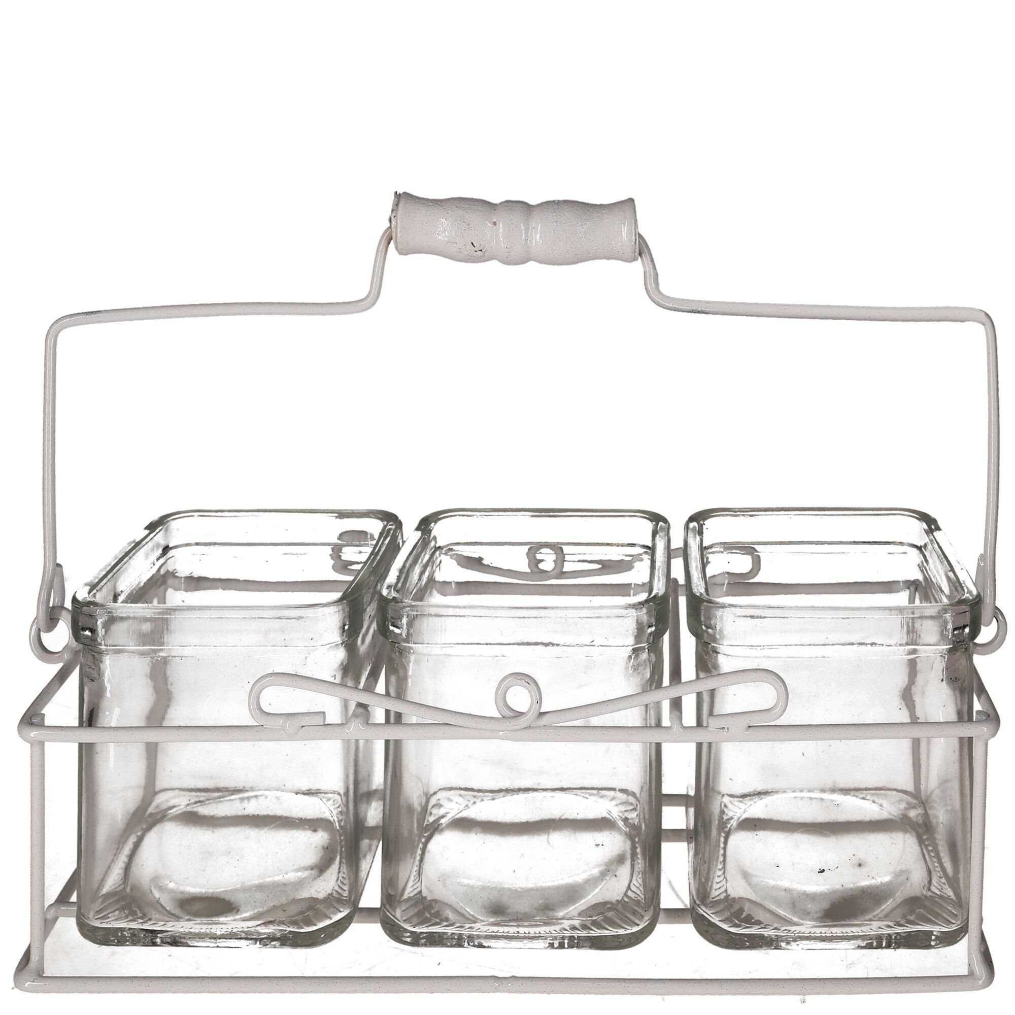 Lanterna in vetro Bianca, 3 bicchieri, L27cm, L9cm, H8,5cm, trasparente/bianco