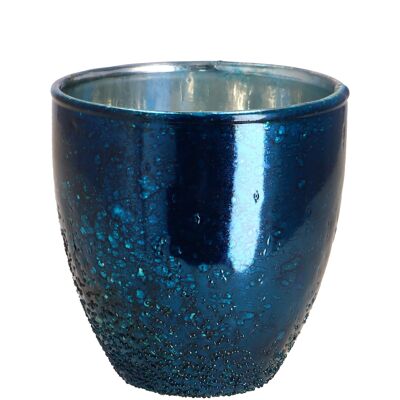 Farol de cristal Podio, D8cm, H8,5cm, azul plateado