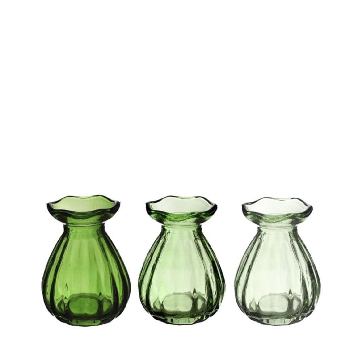 Vase en verre Léonie, 3 couleurs, D7cm, H9cm, vert assorti