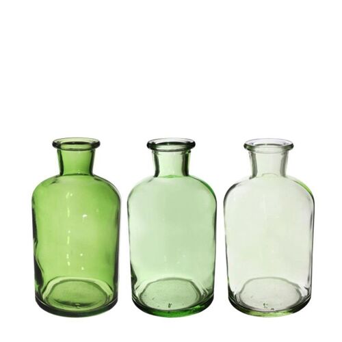 Glas Flasche Leonie, 3 Farben, D7cm, H12cm, grün sortiert