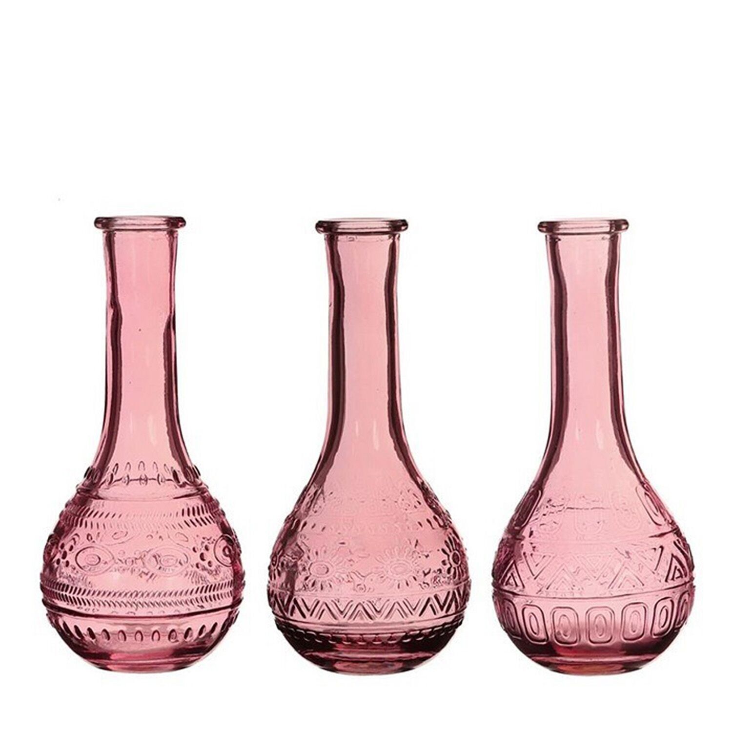 Vase en verre Léonie, 3 motifs, D7cm, H16cm, rose