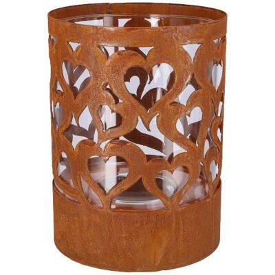 Farolillo de metal en forma de corazón con pieza de cristal, D19cm, H26cm, óxido